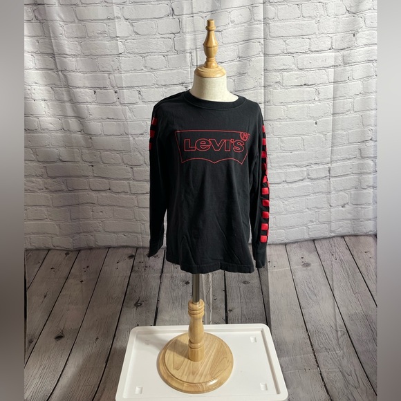 Boy's Levi's Batwing Long Sleeve Pullover Black/Red Logo Cotton Tee Size S - Picture 4 of 11